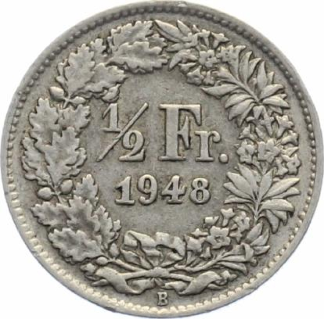 1/2 Franken 1948 B - Blatt zu viel über der Wertangabe